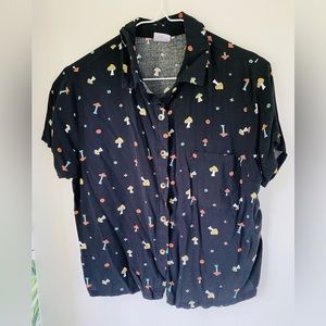 ✨No Boundaries Black Mushroom Print Buttoned Front Pocket Short Sleeve Shirt✨